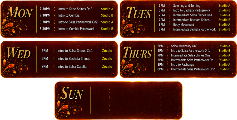 Weekly class schedule